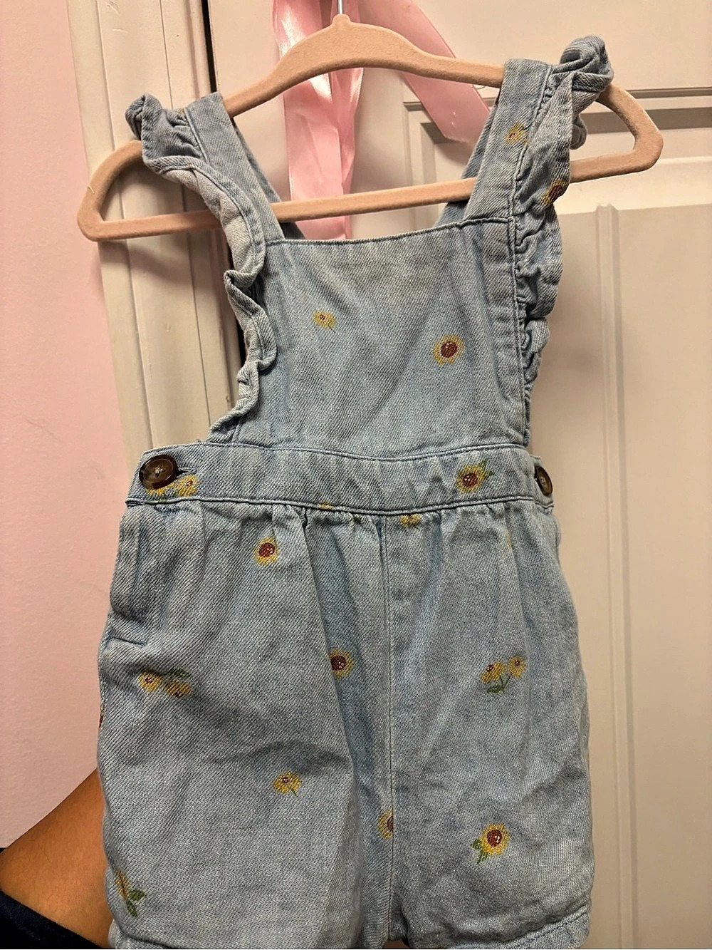 Old Navy Girls Denim Floral Romper Size 6-12M